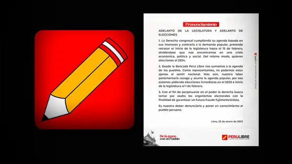 Perú Libre pide que segunda legislatura inicie el 1 de febrero y convocar a elecciones inmediatas