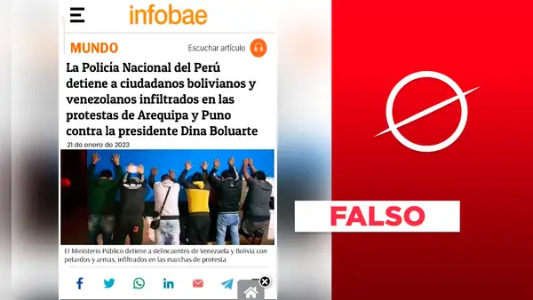 No, Infobae no informó sobre protestantes bolivianos y venezolanos detenidos en Perú