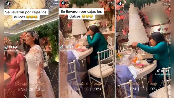 Invitada se roba una caja de bocaditos en plena boda y se los come frente a la novia