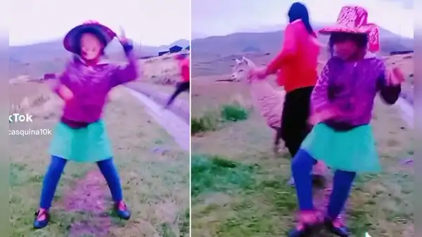 Hermanitas realizan baile de cumbia en TikTok, pero una llama se lleva toda la atención