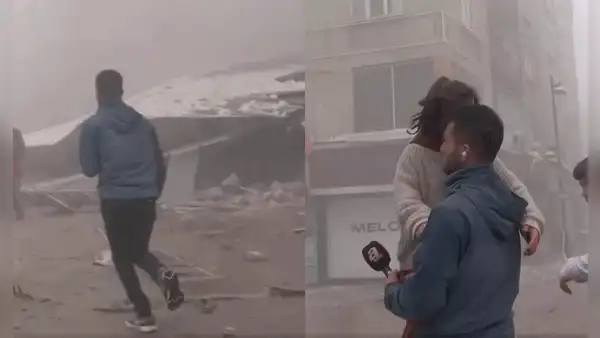 Periodista es sorprendido por 2 réplicas consecutivas del potente terremoto en Turquía