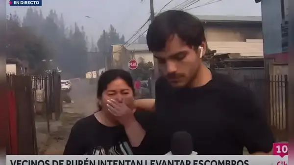 Periodista tuvo admirable gesto con damnificada de incendio en Chile que rompió en llanto