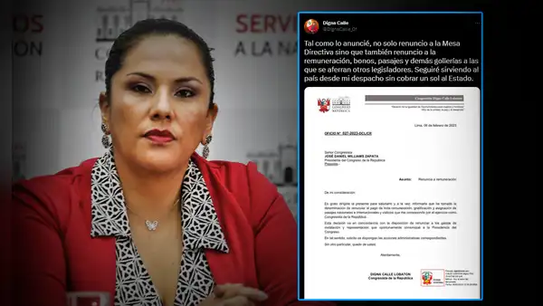 Digna Calle formaliza su renuncia a la Mesa Directiva y al pago de remuneración como congresista