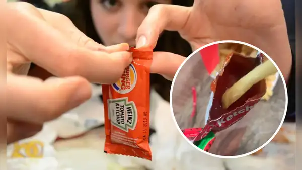 ¿Cómo abrir un sobrecito de salsa sin usar tijeras ni dientes?
