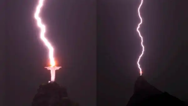 Fotógrafo captó el momento en que un rayo impactó en la cabeza del Cristo Redentor