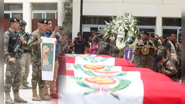 Así fue la emotiva despedida de policías y perrito asesinados por narcoterroristas en el Vraem