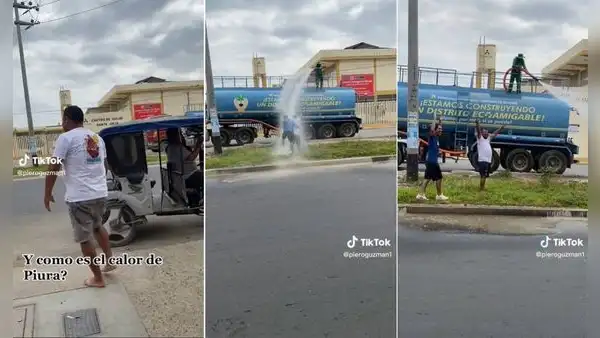 Piuranos no aguantan el calor extremo y se bañan con cisterna: "Finjamos que no es agua residual"