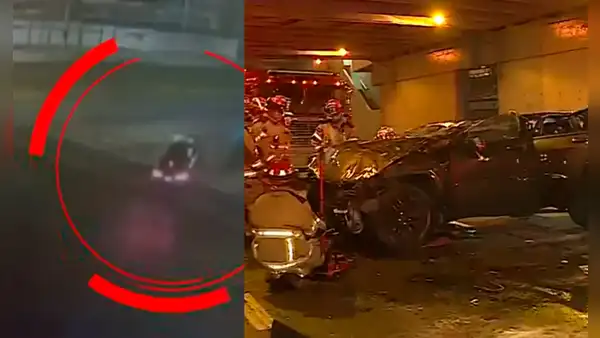 San Isidro: captan el preciso instante de caída de camioneta desde puente de la Vía Expresa