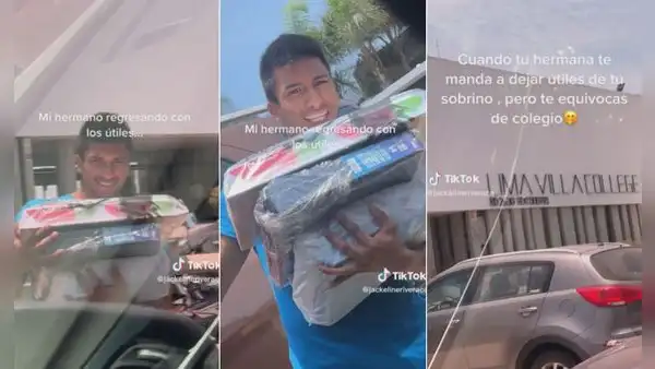 Fue a dejar los útiles de su sobrino, pero se equivoca de colegio y lo regresan con todo