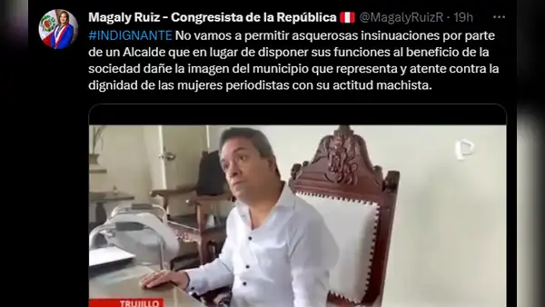 Congresista Magaly Ruiz: "No vamos a permitir asquerosas insinuaciones por parte de un alcalde”