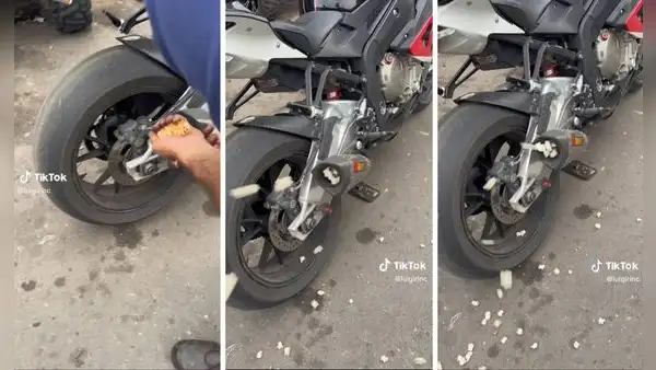 Joven utiliza el tubo de escape de su moto lineal para hacer canchita: "Con sabor a combustible"