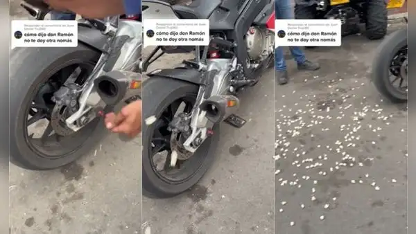 Utiliza los tubos de escape de su moto para hacer canchita y se hace viral: "Con sabor a combustible"
