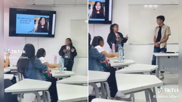 Alumno termina su exposición y culpa a su compañera por no ayudar en el trabajo: “No hizo nada”