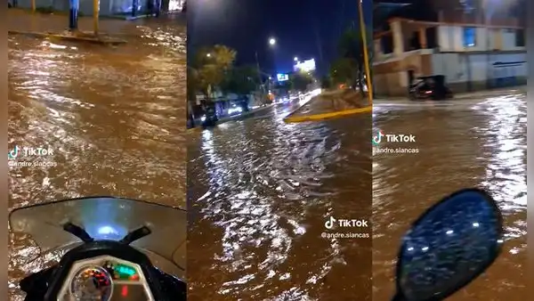 “Preciso un barco”: joven motociclista graba calles de Piura tras lluvia de 6 horas