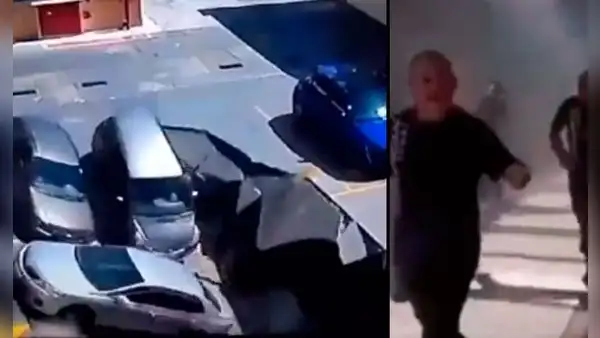 Momento exacto en que techo de mall se derrumba y 4 autos caen sobre patio de comidas