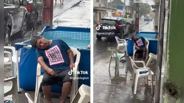 Hombre sorprende al tomar una siesta pese a la intensa lluvia y usuarios quedan en shock