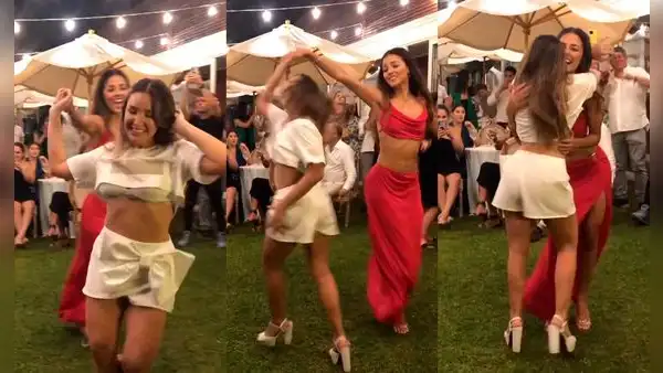 Luciana Fuster suelta los 'pasos prohibidos' en compromiso de Ale Fuller y con llamativo vestido rojo