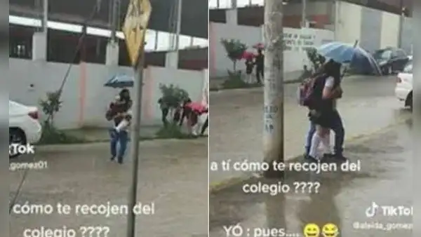 Peruano recoge a su hija del colegio y la lleva en brazos para evitar que se moje: “Más padres así”