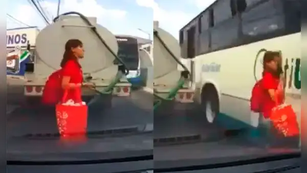 Mujer despistada se salva de milagro de ser atropellada por bus que iba a gran velocidad