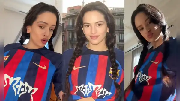 Rosalía canta himno del Barcelona fiel a su estilo y luce camiseta Motomami previo al clásico