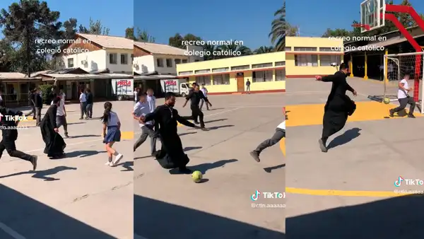 Sacerdote demuestra su talento en el fútbol contra alumnos de colegio católico: "Con poder divino"