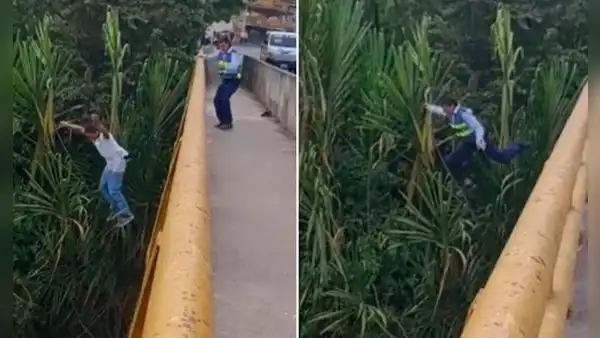 Conductor se lanza a un río para no ser multado por policía y este se tira a perseguirlo