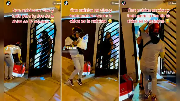 Repartidor entrega pedido y al oír pegajosa canción saca a bailar a la dueña de la casa