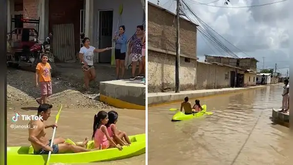 "Cambio moto por canoa": padre sorprende al transportar a sus hijas en Piura tras intensas lluvias