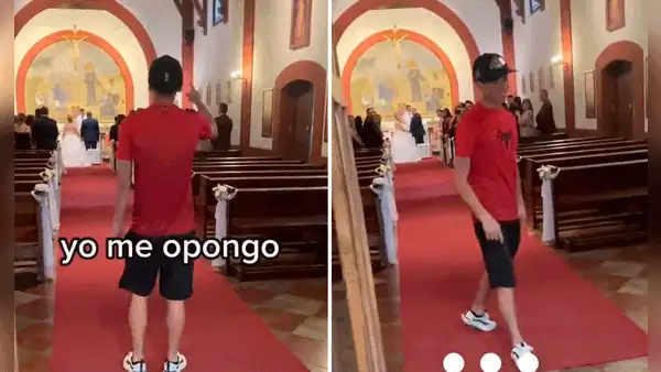 "Yo me opongo": joven interrumpe boda de desconocidos y luego huye entre risas