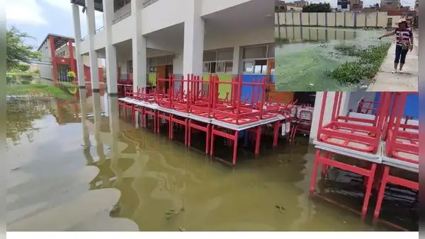 Aguas de desagüe invaden aulas y patio de colegio en Chiclayo