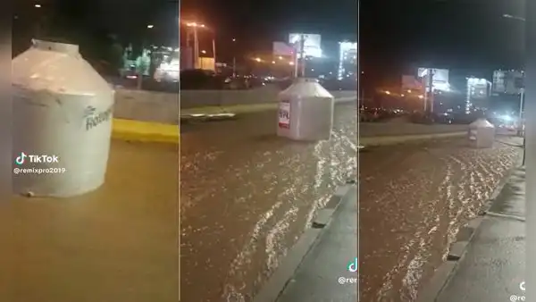 Video muestra tanque de Rotoplast arrastrado en calles de Arequipa tras lluvias: "Y se marchó"