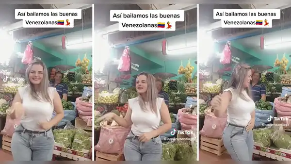 Joven venezolana suelta sus pasos prohibidos y la rompe bailando cumbia en el mercado: "Otra cosita"