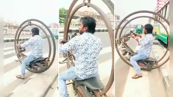 ¿La moto del futuro? Captan a hombre manejando un vehículo con una sola rueda