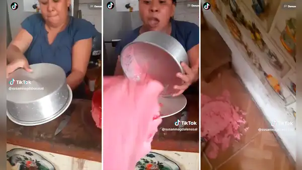 No salió como esperaba: intenta voltear un pastel, comete pequeño error y este termina en el piso