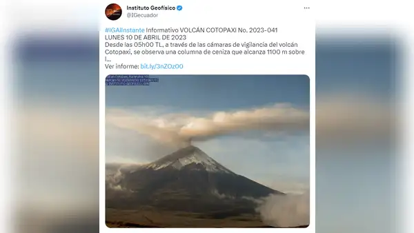 Volcán Cotopaxi HOY, 12 de abril: Sigue la actividad vía Instituto Geofísico de Ecuador (IGE)