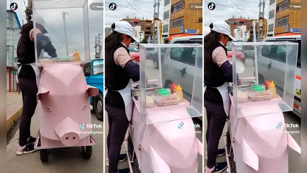 Emprendimiento peruano: mujer fabrica su carreta con forma de chancho para vender chicharrón