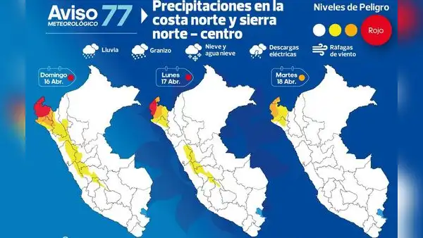 Senamhi advierte lluvias, nieve y granizo hasta de extrema intensidad en la costa norte y sierra