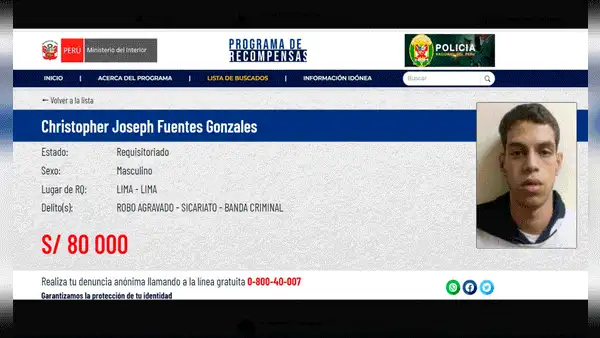Mininter ofrece S/80.000 por información sobre sospechoso de asesinar a sereno de Surco