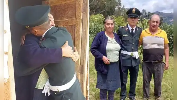 Cadete de la Policía sorprendió a sus abuelitos en Cajamarca: “No se olvidan las raíces”