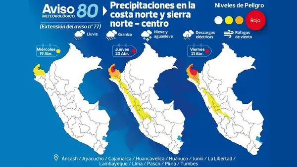 Senamhi advierte lluvias de gran magnitud en la costa norte y sierra norte centro en los próximos días