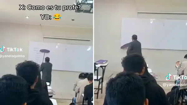 Docente no encuentra mota para limpiar la pizarra y asombra al usar una escoba: "Otro level"