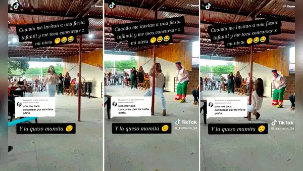 Payasito invita a mujer a concurso en fiesta infantil y esta los deja boquiabiertos con su baile del tubo
