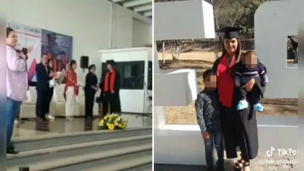 “Sí se pudo, mami, te amo”: mujer recibe su título y su hijo la sorprende con mensaje en público