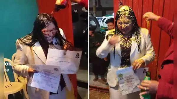 Recién egresada fue bañada con cerveza y gaseosa tras graduarse en Puno: “Muchas felicidades”