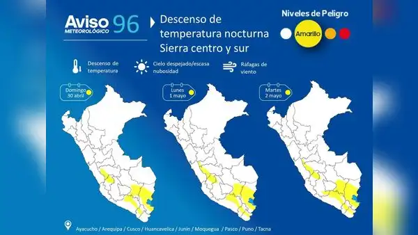 Senamhi advierte de descenso de temperatura nocturna en la sierra centro y sur del país