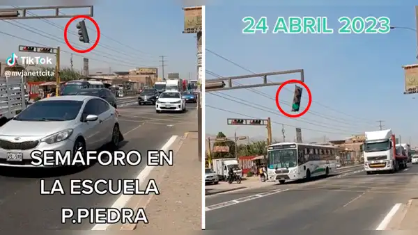 Semáforo 'colgante' de Puente Piedra causa sensación entre los cibernautas: "Resistió por el honor"