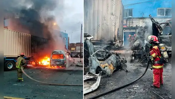 SMP: una combi explotó tras choque con trailer en la avenida Perú | FOTOS Y VIDEOS