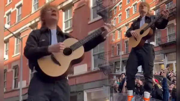 Ed Sheeran celebra triunfo en juicio por plagio cantando sobre un auto en Nueva York