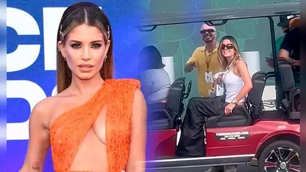 ¡Se codea con las estrellas! Flavia Laos luce al lado de J Balvin en su visita al Grand Prix de Miami