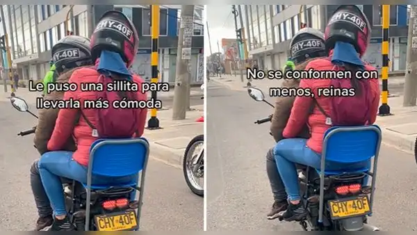 Coloca una silla sobre su motocicleta para que la muchacha viaje cómoda: ”No se conformen con menos”